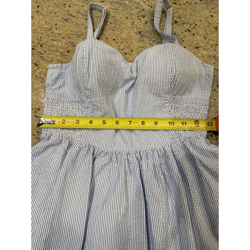 Lilly Pulitzer Womens Bay Blue Seersucker Stripe Christine Mini Dress Size 8 - Picture 5 of 6
